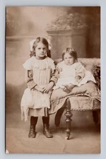 RPPC Postcard Two Girls Child and Toddler Posing for Portait