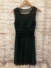 JACK Dress Womens Medium A Line Black Mesh Draped Ruched Pleated Hem Lined Flowy