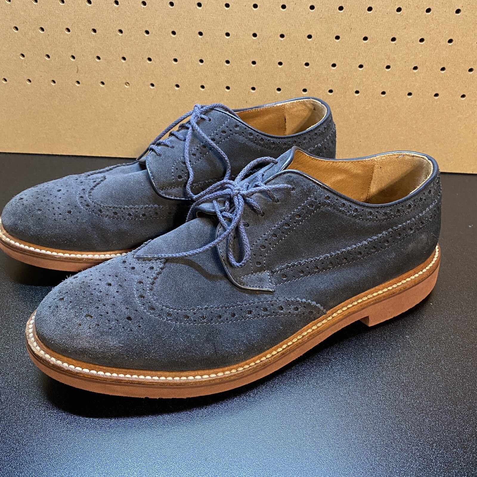 J. Crew Mens Kenton Blue Suede Wingtips 