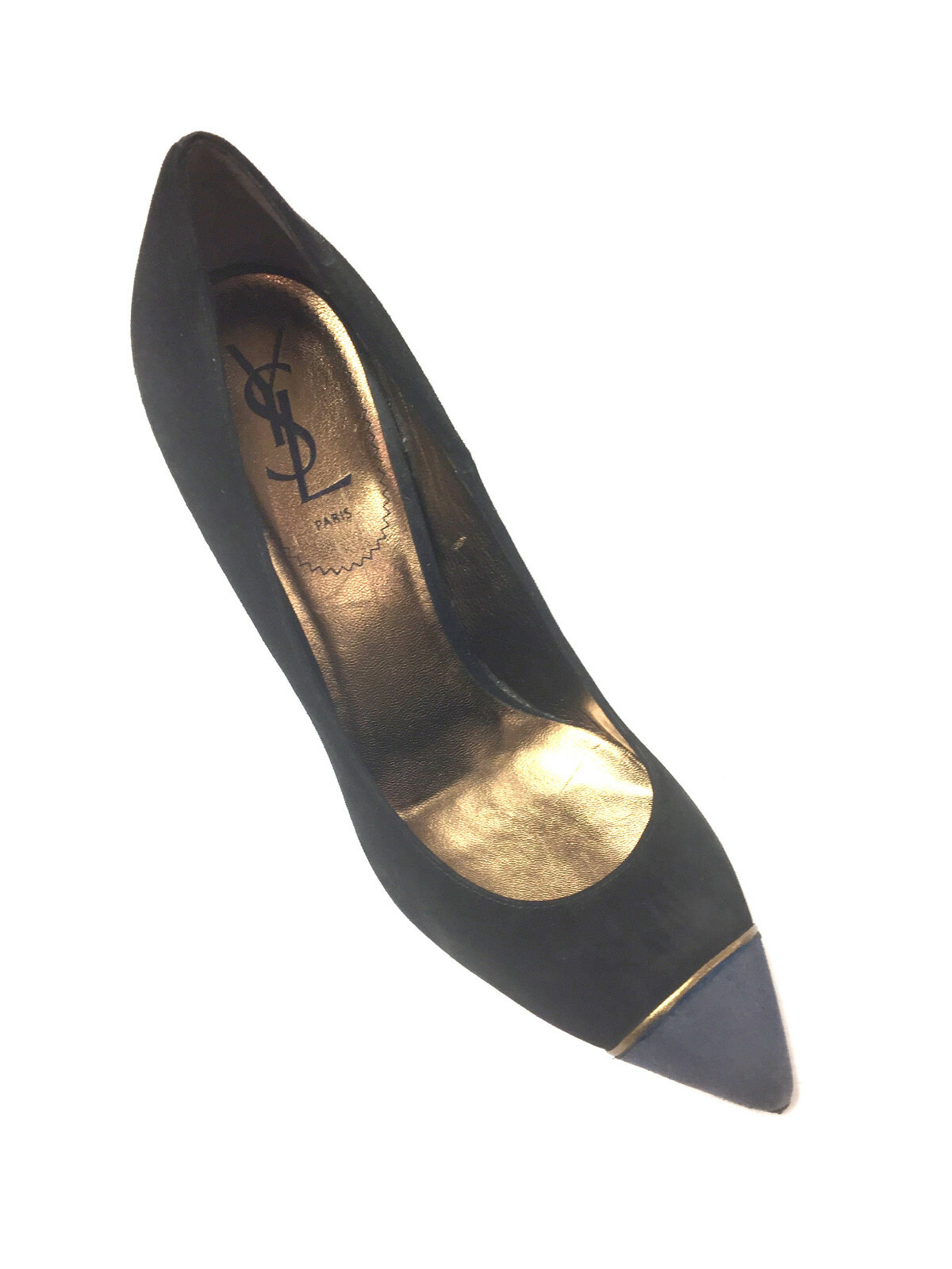 SAINT LAURENT Décolleté vintage YVES St. LAURENT YSL nero pelle scamosciata grigio punta tacco alto taglia 38 5