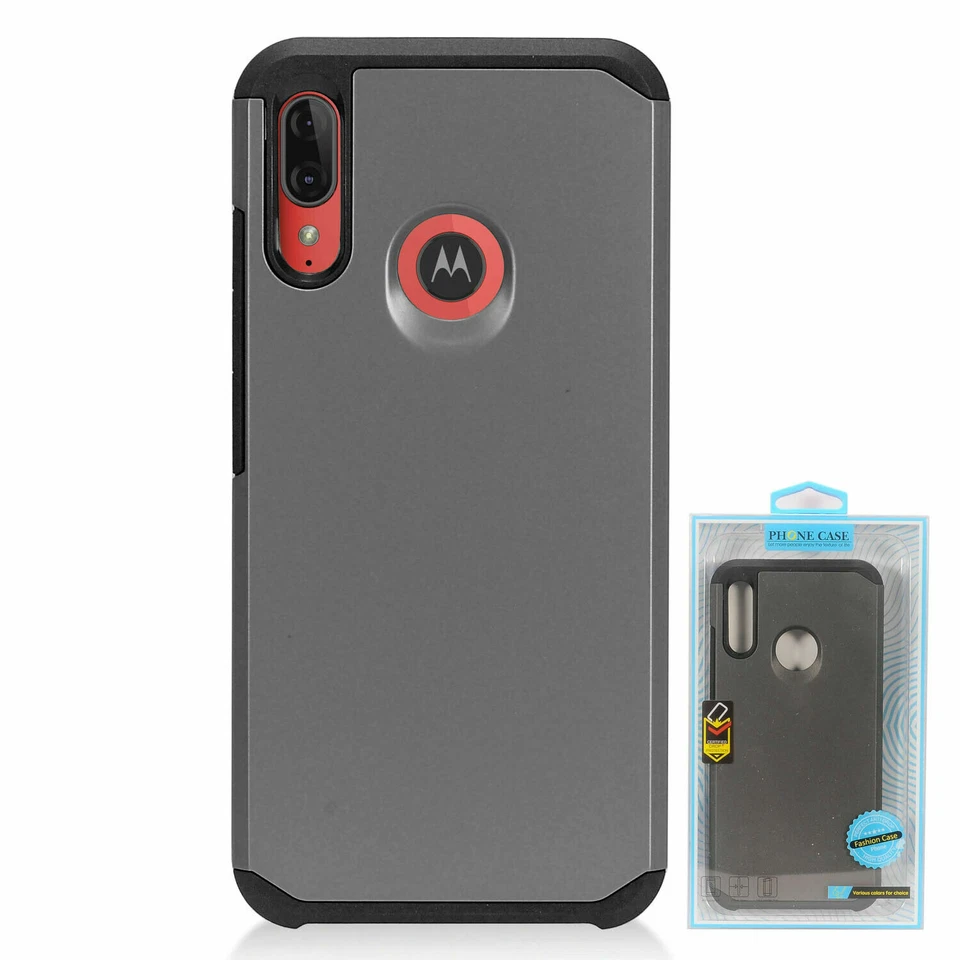 For Motorola E6 Plus XT2025 Rubberized Hybrid Slim Shockproof Case Grey/Black - Image 3 of 4