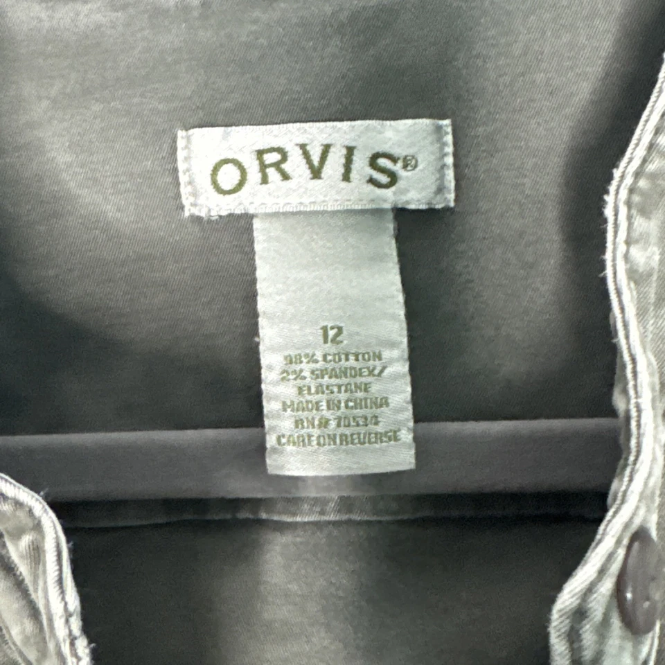Orvis Women's Size 12 Shirt Sheath Dress Button Up Olive Green Pockets Cotton - Image 3 of 4