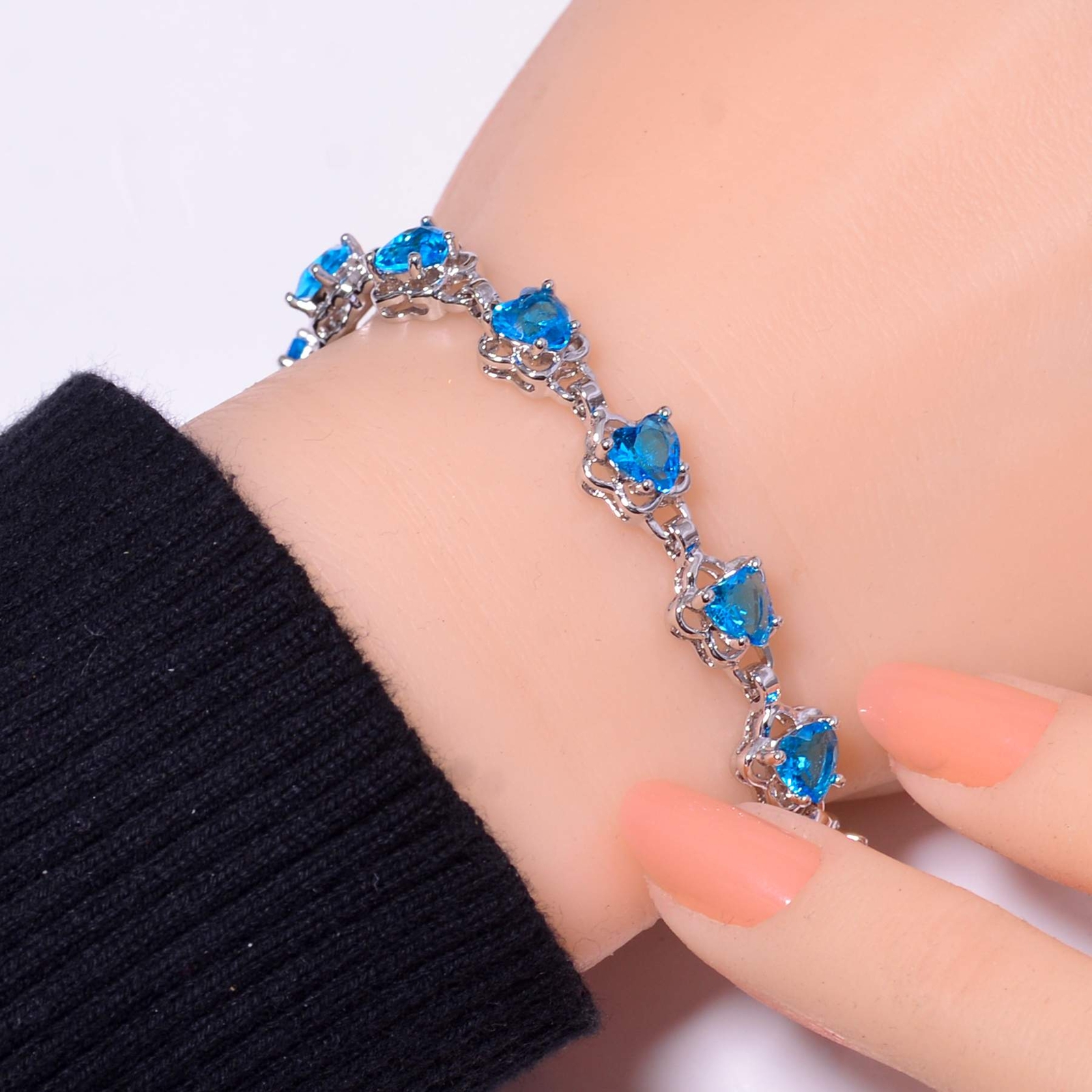 Heart - Blue Topaz 925 Sterling Silver Tennis Bracelet 7.99