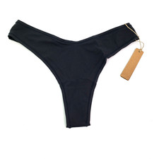 Skims Womens Size M Black Dipped Front Cotton Jersey Thong Underwear