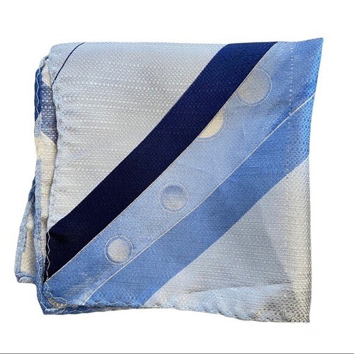 Men’s Suit Pocket Square 100% Silk Blue Stripes And Circle Pattern. - Picture 4 of 4