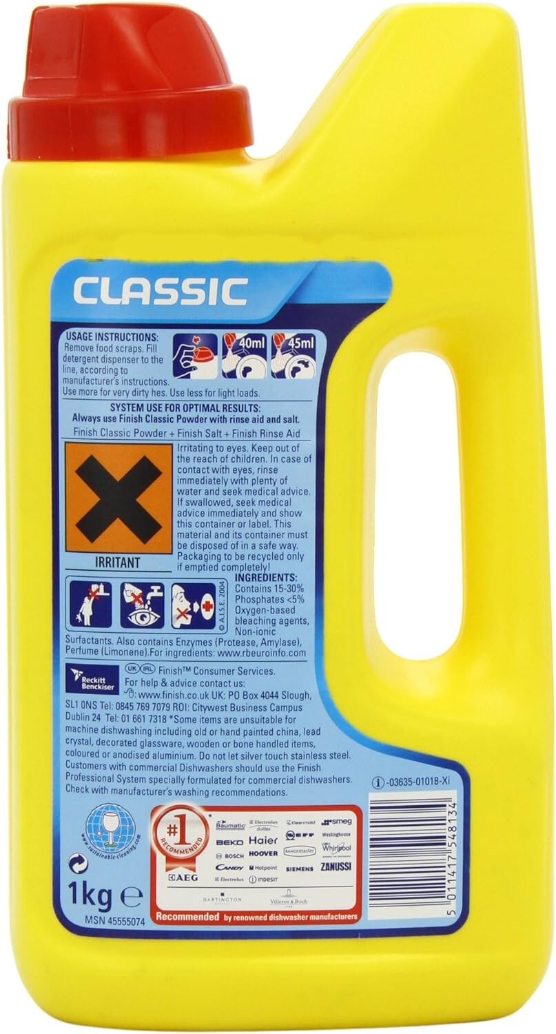 6 x Finish Dishwasher Powder Classic Lemon Sparkle Detergent Cleaner