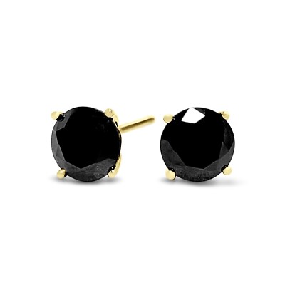 Schwarze Moissanit Ohrringe, 14k massiv Gelbgold, Schwarz und Gold Ohrringe, 2tcw