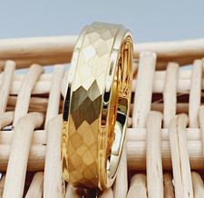 Hammered Tungsten Engagement Ring Guys Wedding Ring Gold Tungsten Wedding Band