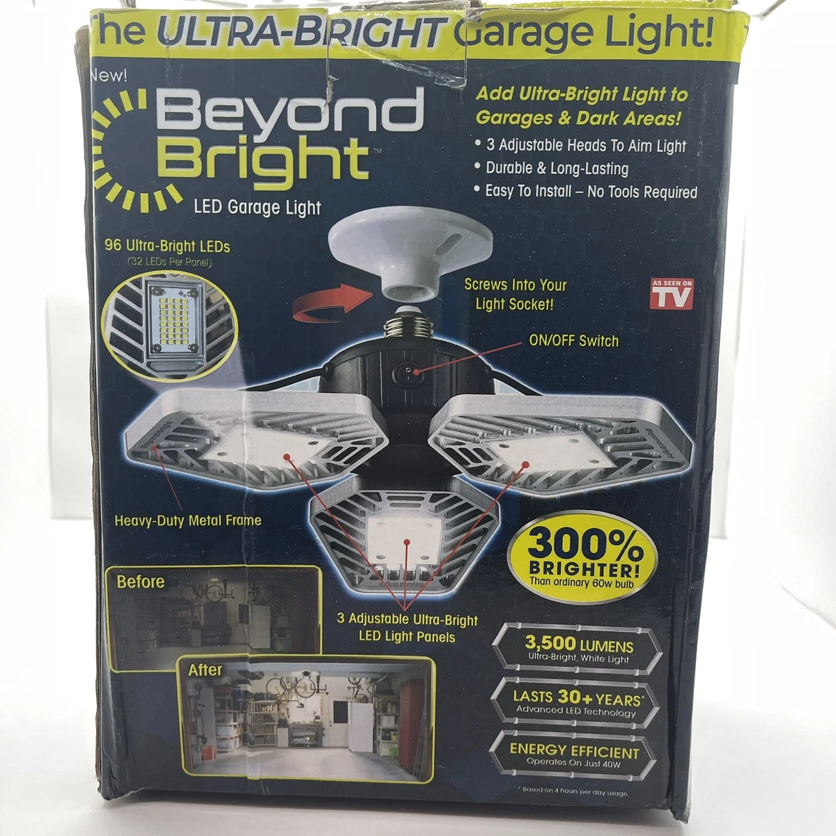 Beyond Bright Ultra BrightLED Garage Light Black 3 Adjustable
