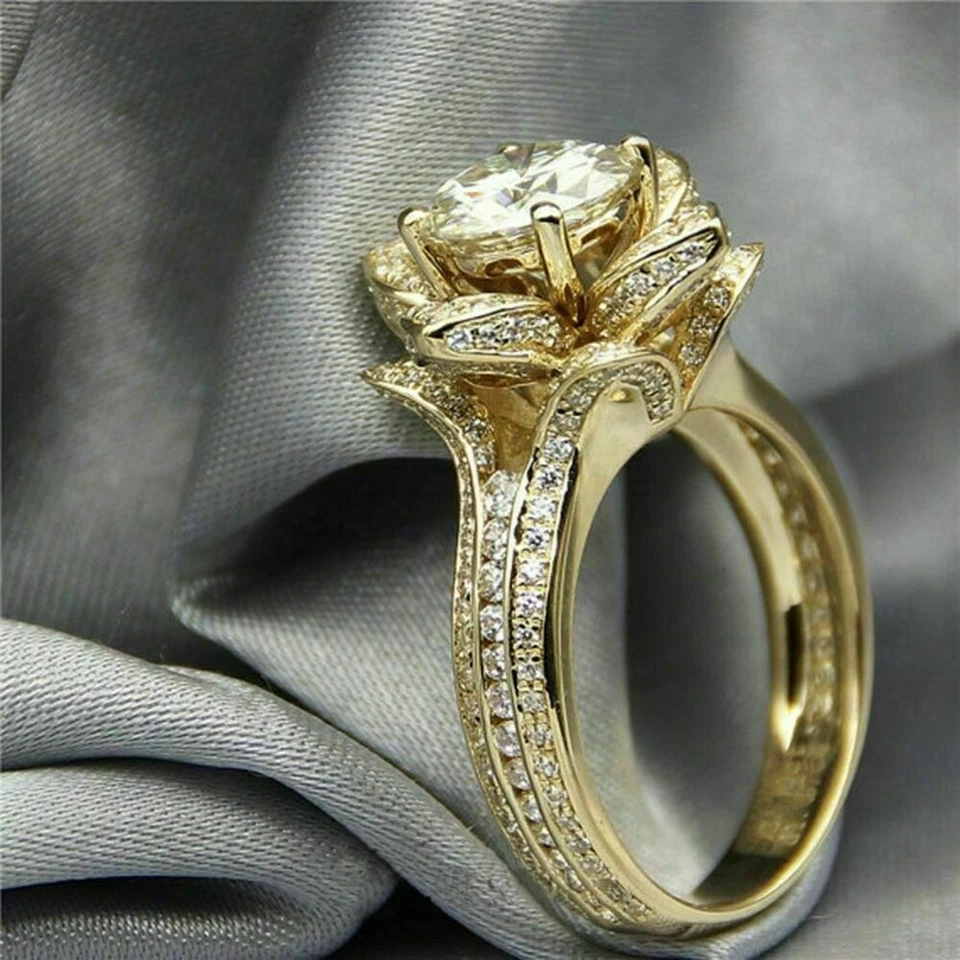 Blume Hochzeit Ring 2,70Kt Rund Brillant Verlobungsring Gelbgold-Finish Silber - Bild 2 von 4