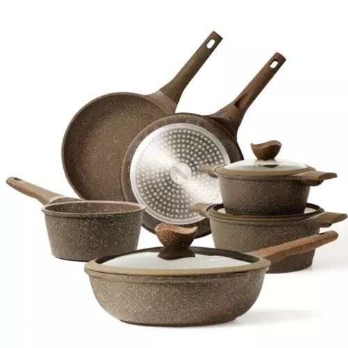 9-Pc Nonstick Cookware Easy Clean, Granite Coating, Induction Base