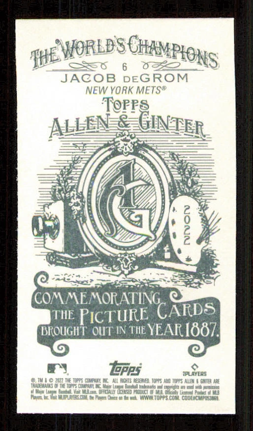 2022 Topps Allen and Ginter Mini A and G Back #6 Jacob deGrom - Image 2 of 2