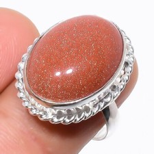 Natural Golden sunstone Gemstone 925 Sterling Silver Ring Size 7.5 g370