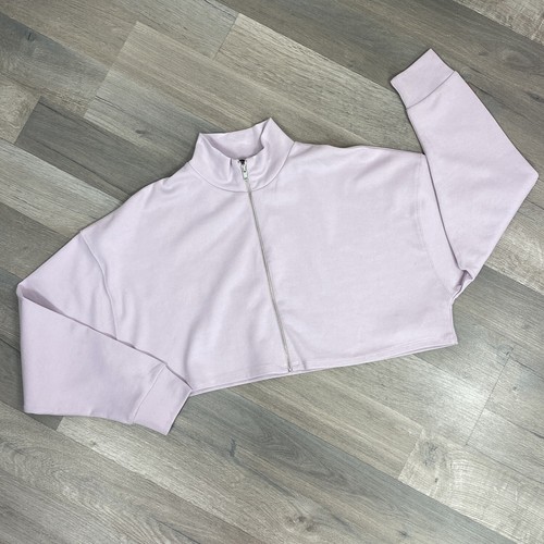 Zara Cropped Sweatshirt Womens Medium Lilac Purple Full Zip Long Sleeve Cardigan - Picture 9 of 13