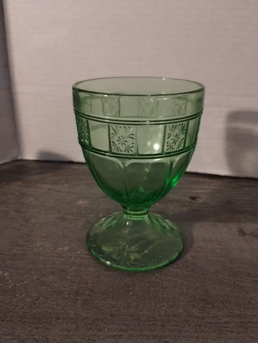 Jeanette Doric Green Depression Glass Footed Tumbler
