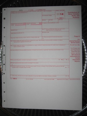 2014 IRS Tax Form 1098-C single sheet set for 1 donor, carbonless, 4 ...