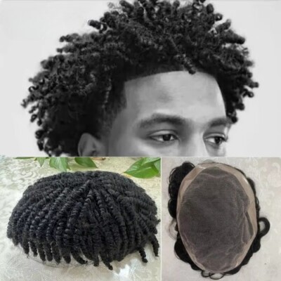 New Curly Man's Wig Human Hair Fine Remy Human Hair Wigs Hair System Unit Afro