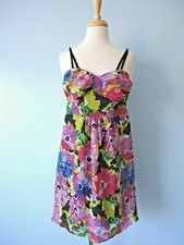 Johnny Martin Pink Floral Sheer Pleated Party Cocktail Sexy Dress Women 1 XS S