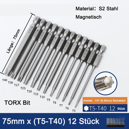 Broca Torx de 50-150 mm de largo S2 acero magnético vástago de 1/4" T3-T40 estrella reemplazo rápido - Imagen 9 de 9