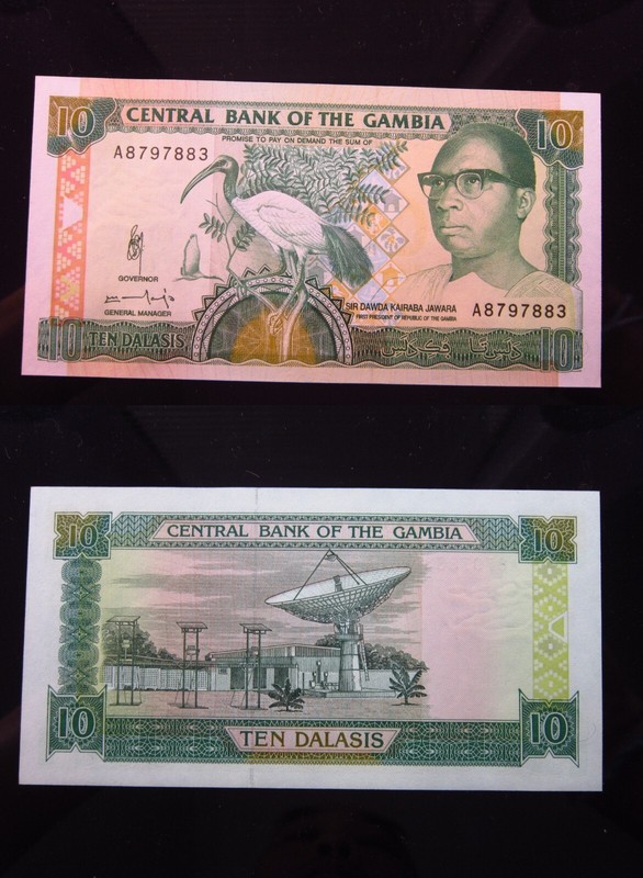 Gambia 10 Dalasis ND 1991-1995 Unc h7883 P13 Central Bank Banknote Money