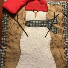 Decorative 3D Felt snowman holiday winter  Appliqué Folksy Country Pillow 11x7”