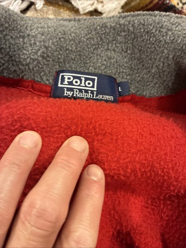 VTG Polo Ralph Lauren red embroidered Teddy Bear crest 1/4 zip fleece mens Large - Picture 3 of 4
