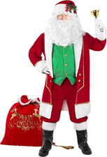 Christmas Santa Claus Costume Adult Men 11Pcs Deluxe Santa Suit for Adults Green