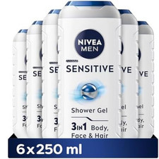MEN Sensitive Shower Gel Pack of 6 (250 ml), Alcohol-Free with Bamboo Extract