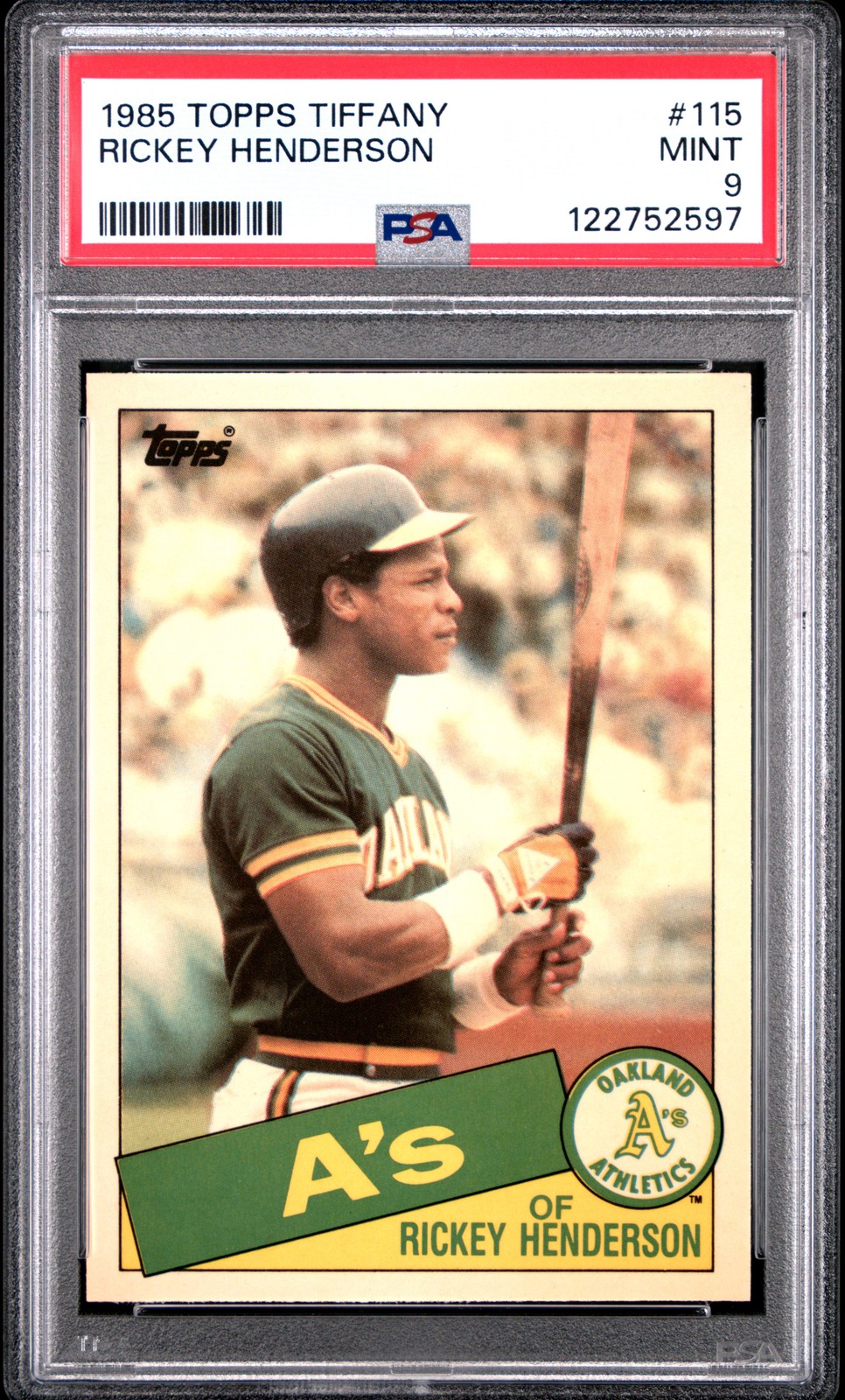 1985 TOPPS TIFFANY #115 RICKEY HENDERSON PSA 9