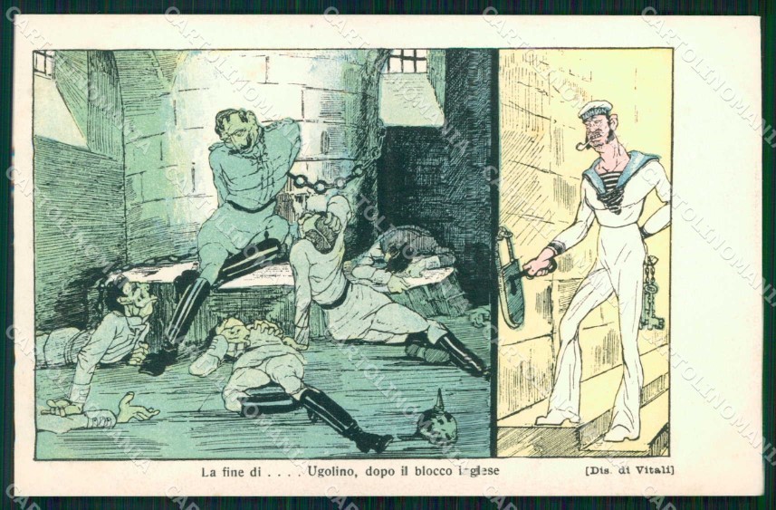 WWI WW1 Propaganda Italiana Anti Kaiser Guglielmo Marinaio Britannico Cartolina XF8903
