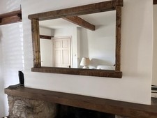 French Country Brown Wood Framed Wall Mirror Rectangle 43x27in