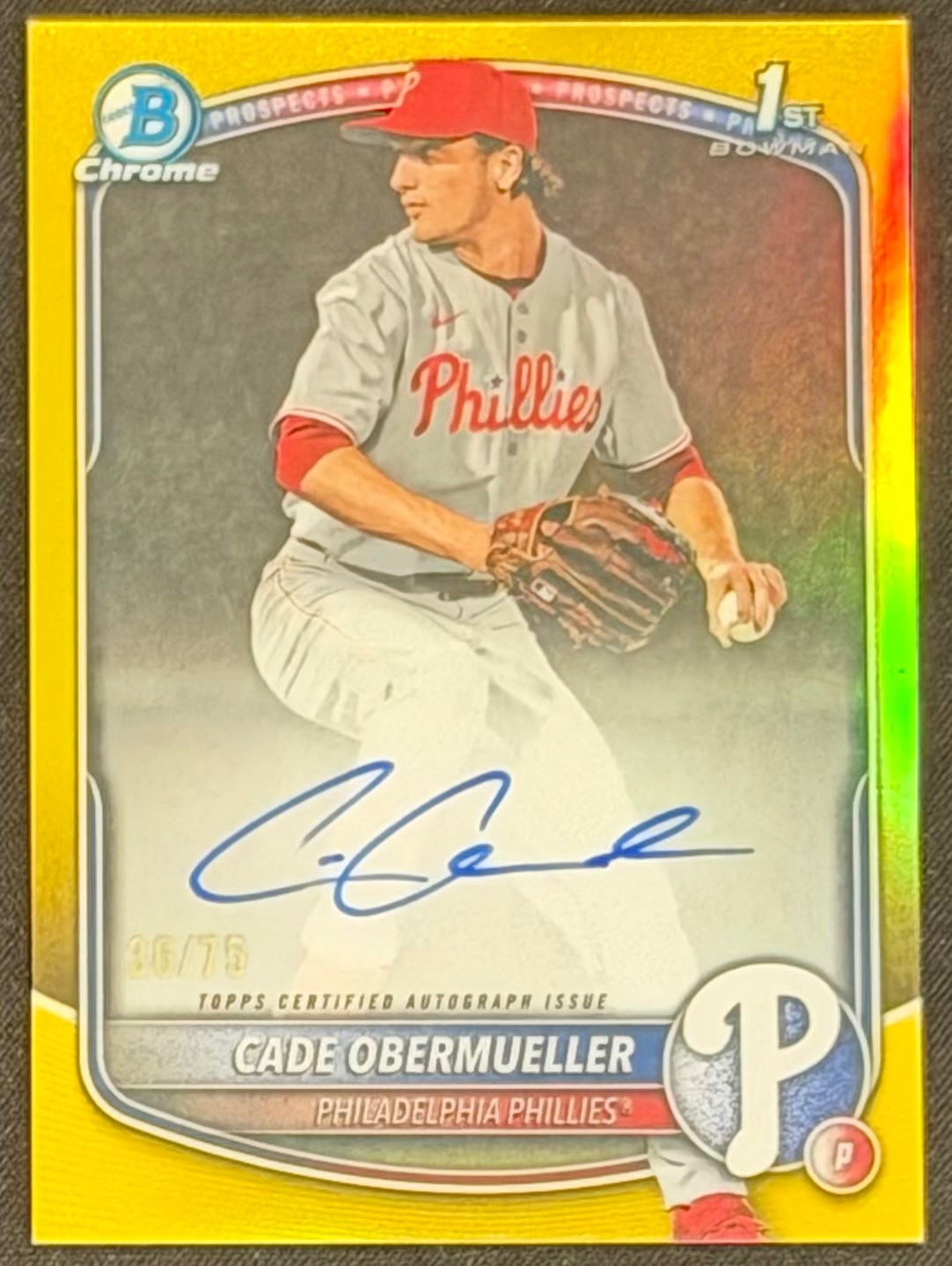 2025 Bowman Chrome Cade Obermueller #CPA-CO Yellow Refractor #36/75 Auto