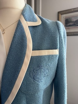 Vintage Christian Dior Boutique blau Bouclé Rock Anzug Größe 10