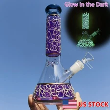 10 inch Glow in the Dark Smoking Glass Bongs Hookah Water Pipe + Bowl NEW