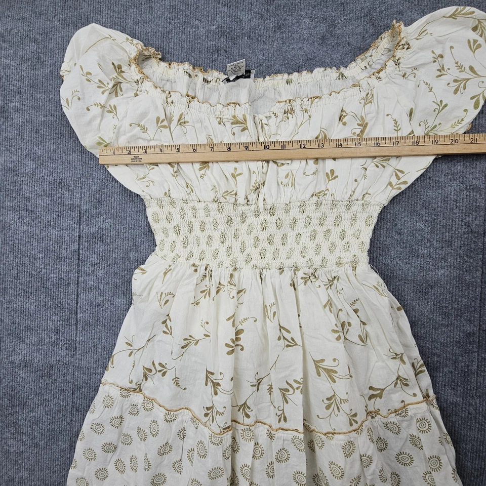 Vintage JM Signature Dress Womens Large Milkmaid Cream Floral Boho Smocked Midi - Image 4 of 4
