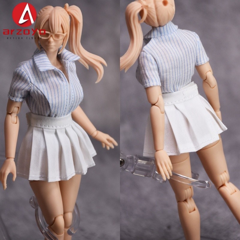 1:12 Female Short Sleeved T-shirt Pleated Skirt Clothes Model Fit 6''Figure Body