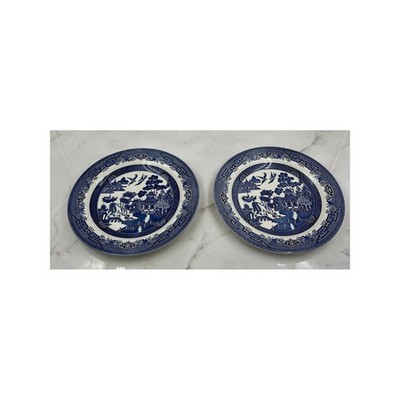 Churchill England Blue Willow Dinner Plates Set of 2 Blue White 10.25 inch