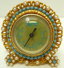 VINTAGE MIRELLO GIFT WARE FAUX TURQUOISE & PEARL TEMPERATURE GAUGE