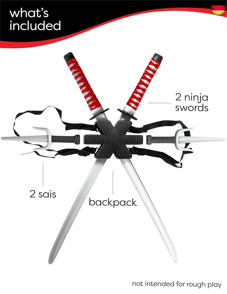 Rubies Ninjas Rückenwaffen Set Katanas Ninja Kostüm für Kinder Einheitsgröße (66 - Bild 2 von 4