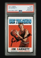 1971 TOPPS 104 JIM BARNETT Autographed PSA VG-EX 4 Auto 10
