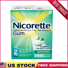 Nicotine Gum Stop Smoking Aid Spearmint Flavor Dual-Coated 2 Mg 160 Pieces Hot