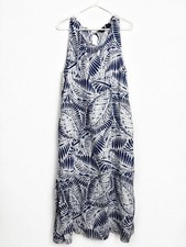 Tahari 100% Linen Tropical Leaf Print Maxi Dress Large Pockets