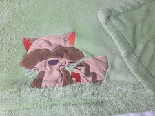 Carters Brown Raccoon Baby Blanket Green Plush Soft