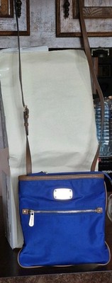 Michael Kors Kempton Blue Nylon / Tan Leather Crossbody Bag Purse