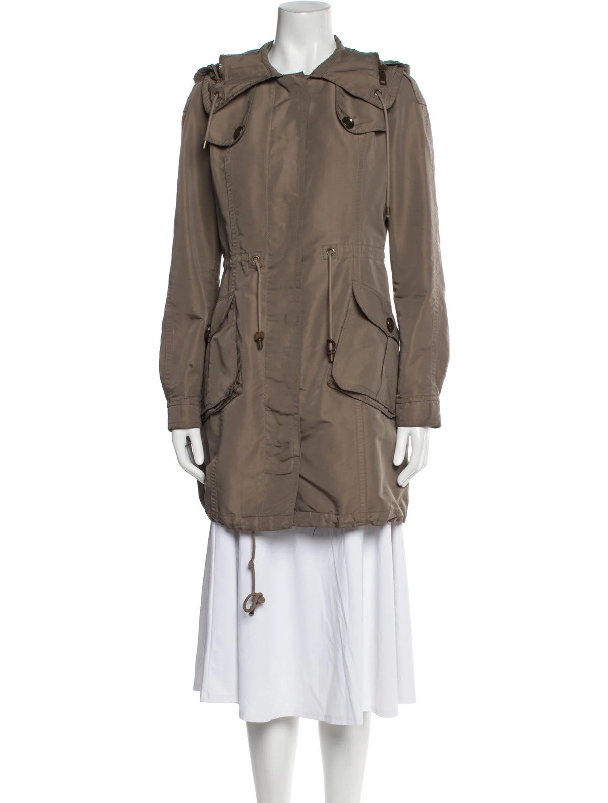 Burberry Brit Hooded Anorak Long Jacket Coat Parka Vest Trench Olive Green 6 8 S