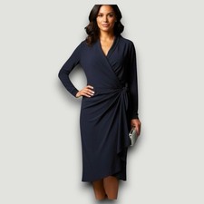 David Warren Neiman Marcus Womens Wrap Dress Black M Corporate Chic Elegant