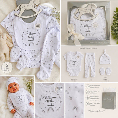 Rock a Bye Baby Boutique Newborn 5pc Cotton Layette Set Stars White/Gray