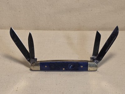 Vintage Frost Cutlery 4 Blade Stockman Blue Jigged Handle Knife 019650
