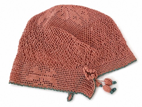 1920s Vintage Antique Baby Bonnet Cap Hand Made Crochet Pink