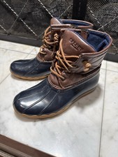 Sperry Saltwater Boots Girls Size 3M Brown Navy Waterproof Duck Boots